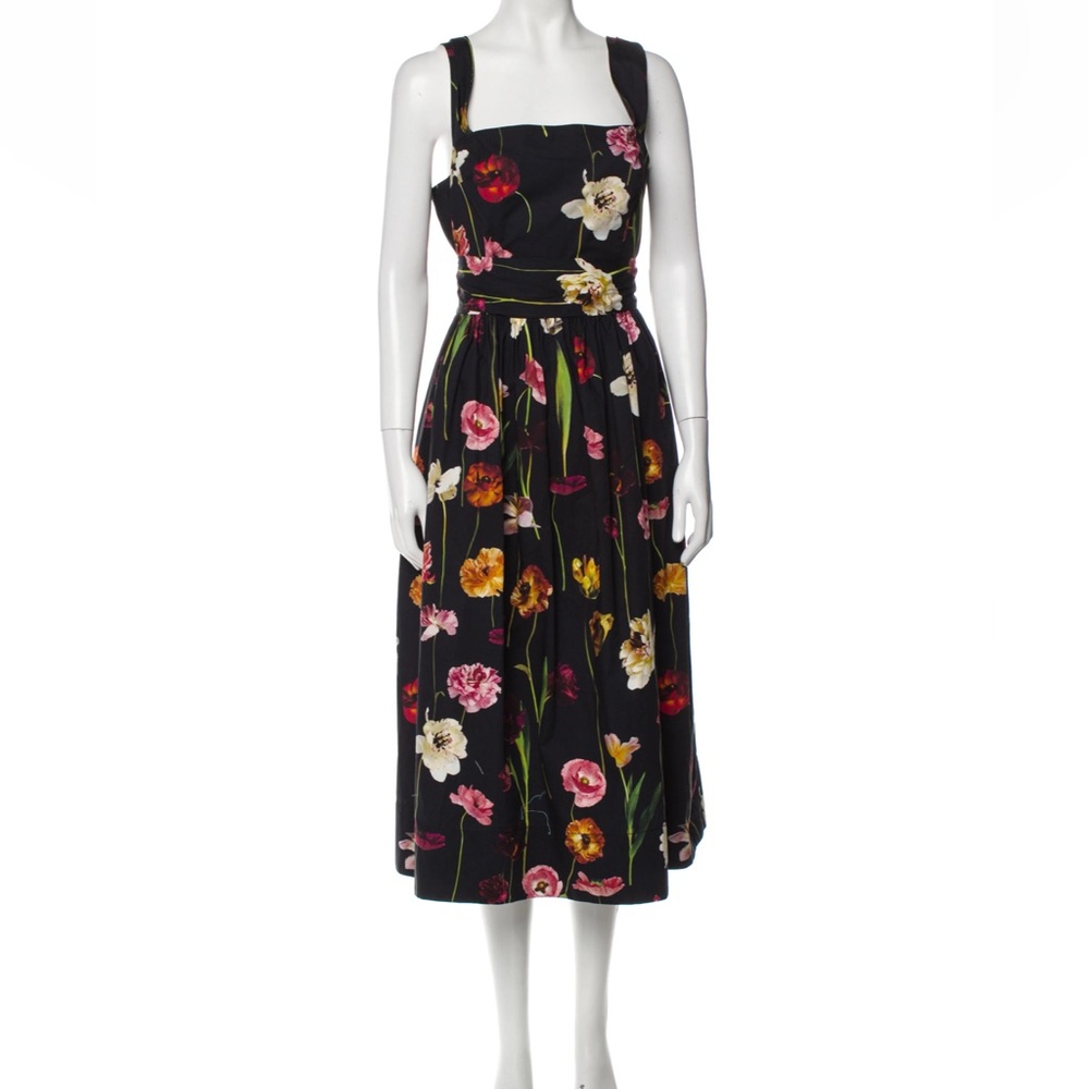 Oscar de la Renta Tulip Floral Midnight Sky Tank Dress